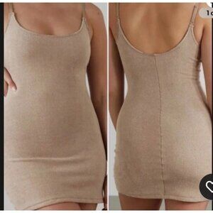 Taupe Skims Terry Cloth Slip Dress With Adjustable Straps